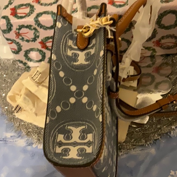 Tori Burch T Monogram Denim Mini Tote - Picture 14 of 16